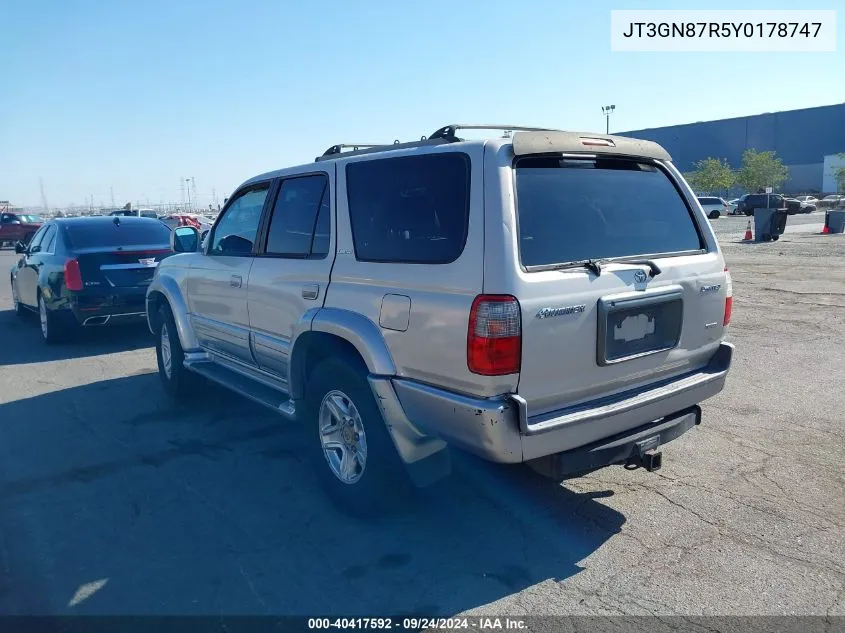 2000 Toyota 4Runner Limited V6 VIN: JT3GN87R5Y0178747 Lot: 40417592