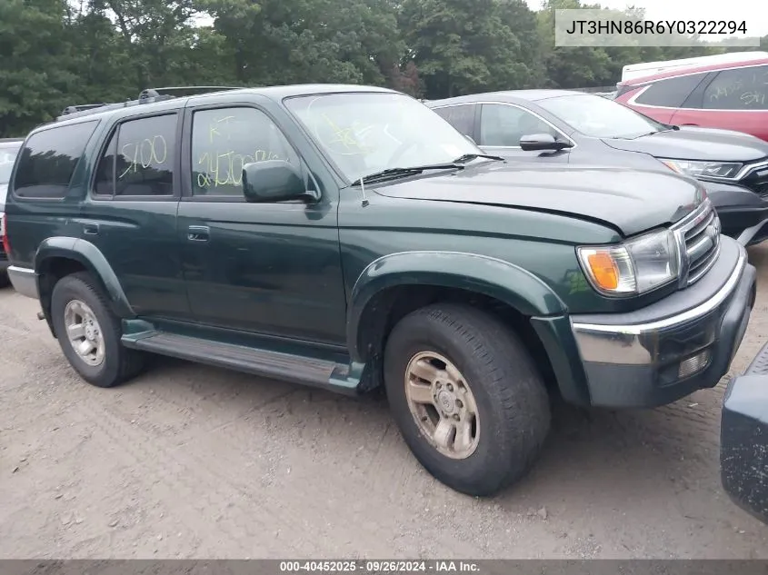 2000 Toyota 4Runner Sr5 V6 VIN: JT3HN86R6Y0322294 Lot: 40452025