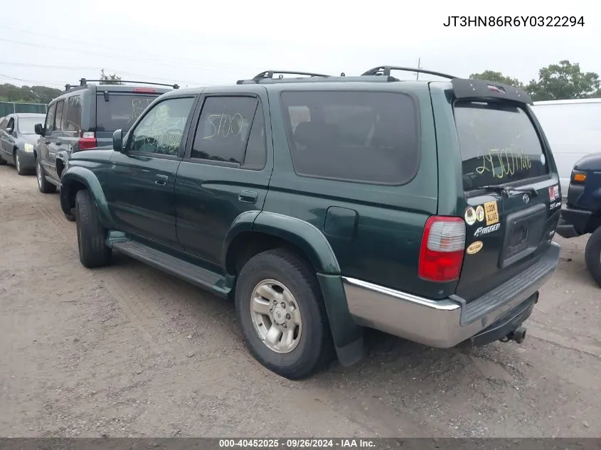 2000 Toyota 4Runner Sr5 V6 VIN: JT3HN86R6Y0322294 Lot: 40452025