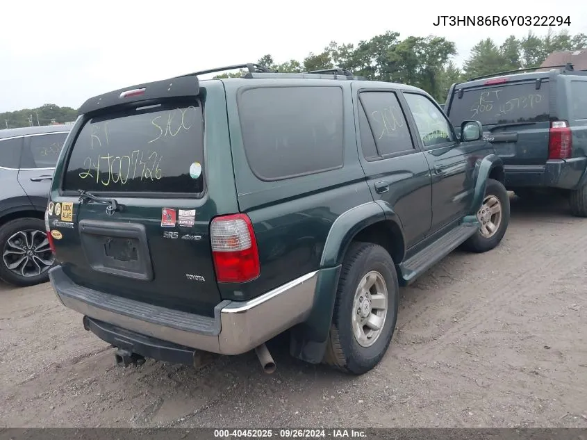 2000 Toyota 4Runner Sr5 V6 VIN: JT3HN86R6Y0322294 Lot: 40452025