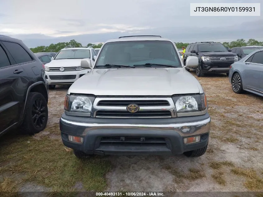 2000 Toyota 4Runner Sr5 VIN: JT3GN86R0Y0159931 Lot: 40493131