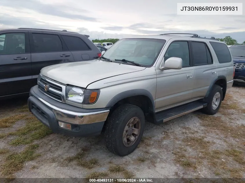 2000 Toyota 4Runner Sr5 VIN: JT3GN86R0Y0159931 Lot: 40493131