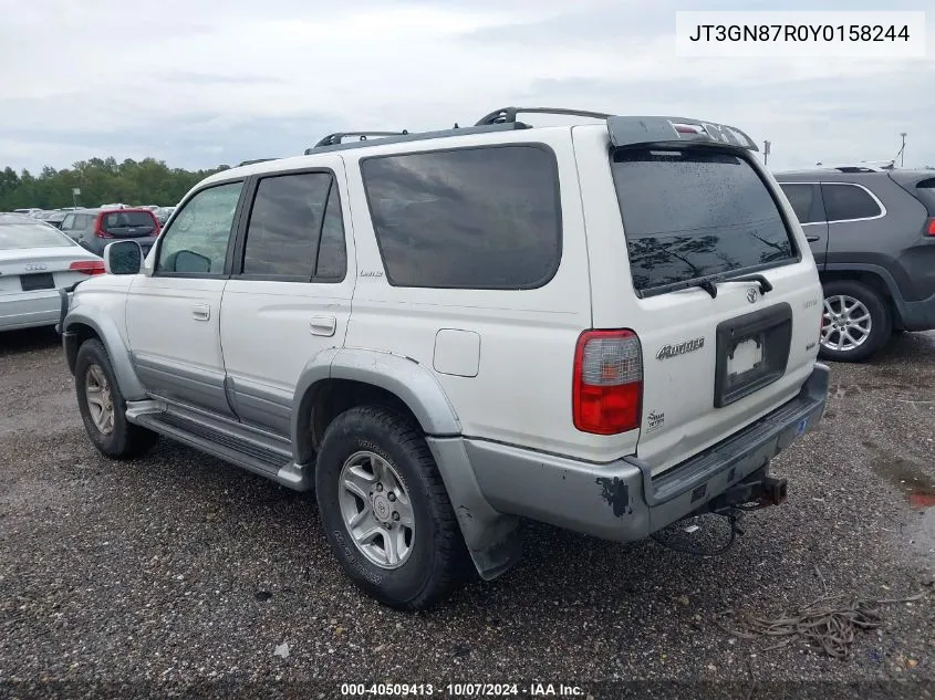 2000 Toyota 4Runner Limited VIN: JT3GN87R0Y0158244 Lot: 40509413