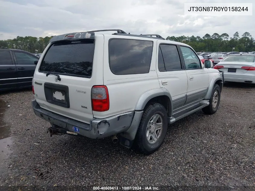 2000 Toyota 4Runner Limited VIN: JT3GN87R0Y0158244 Lot: 40509413