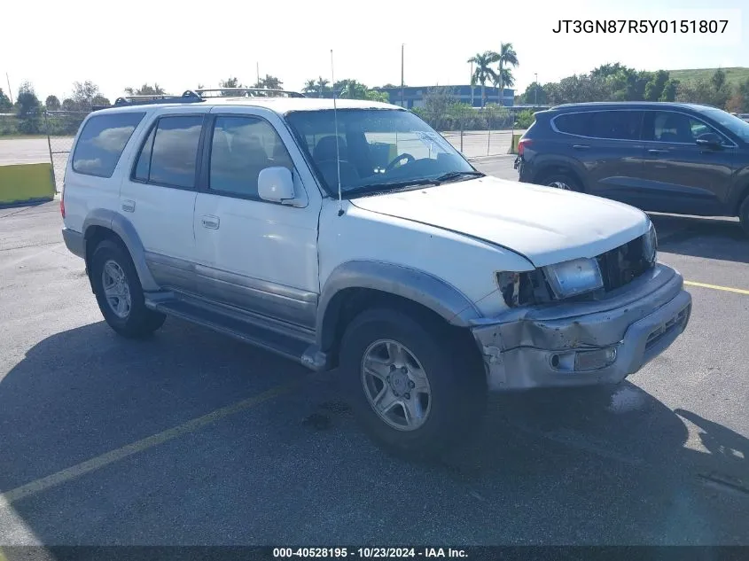 2000 Toyota 4Runner Limited V6 VIN: JT3GN87R5Y0151807 Lot: 40528195