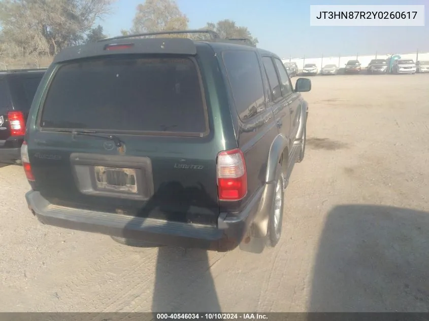 2000 Toyota 4Runner Limited VIN: JT3HN87R2Y0260617 Lot: 40546034