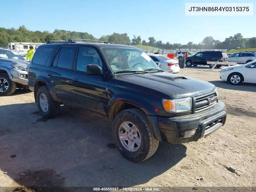 2000 Toyota 4Runner Sr5 V6 VIN: JT3HN86R4Y0315375 Lot: 40555587