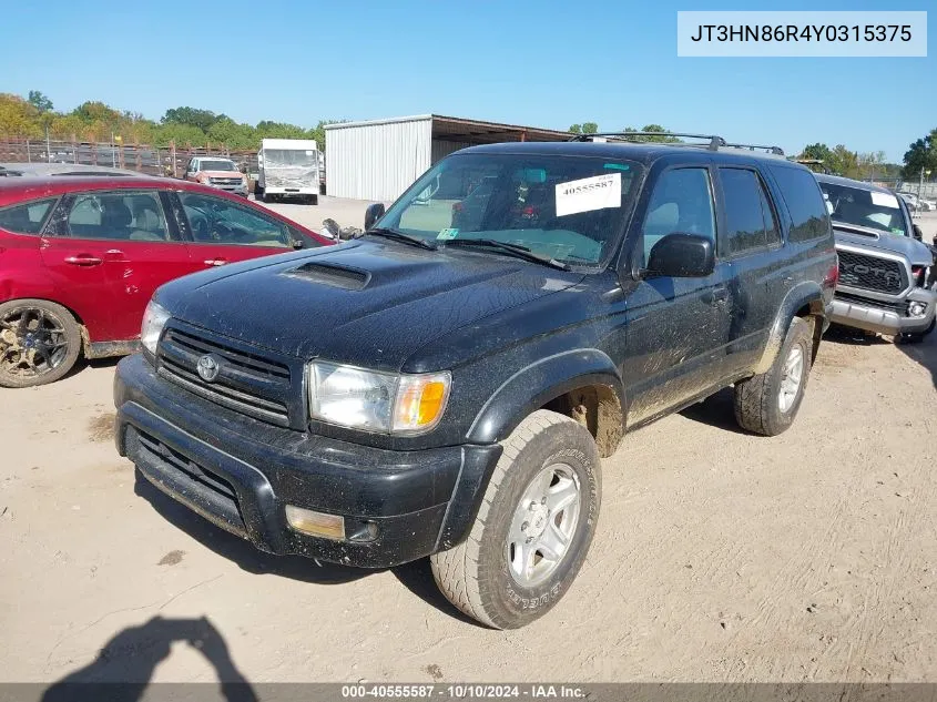 2000 Toyota 4Runner Sr5 V6 VIN: JT3HN86R4Y0315375 Lot: 40555587