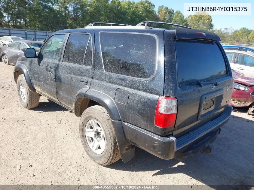 2000 Toyota 4Runner Sr5 V6 VIN: JT3HN86R4Y0315375 Lot: 40555587