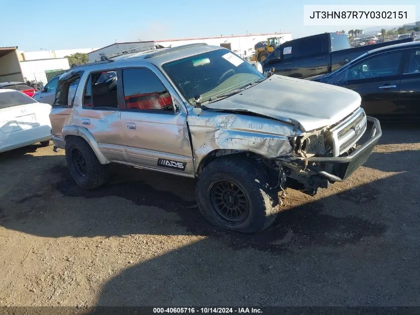 2000 Toyota 4Runner Limited V6 VIN: JT3HN87R7Y0302151 Lot: 40605716