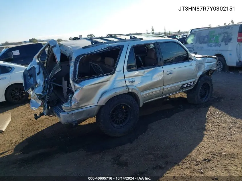 2000 Toyota 4Runner Limited V6 VIN: JT3HN87R7Y0302151 Lot: 40605716