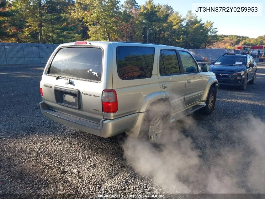 2000 Toyota 4Runner Limited V6 VIN: JT3HN87R2Y0259953 Lot: 40642310