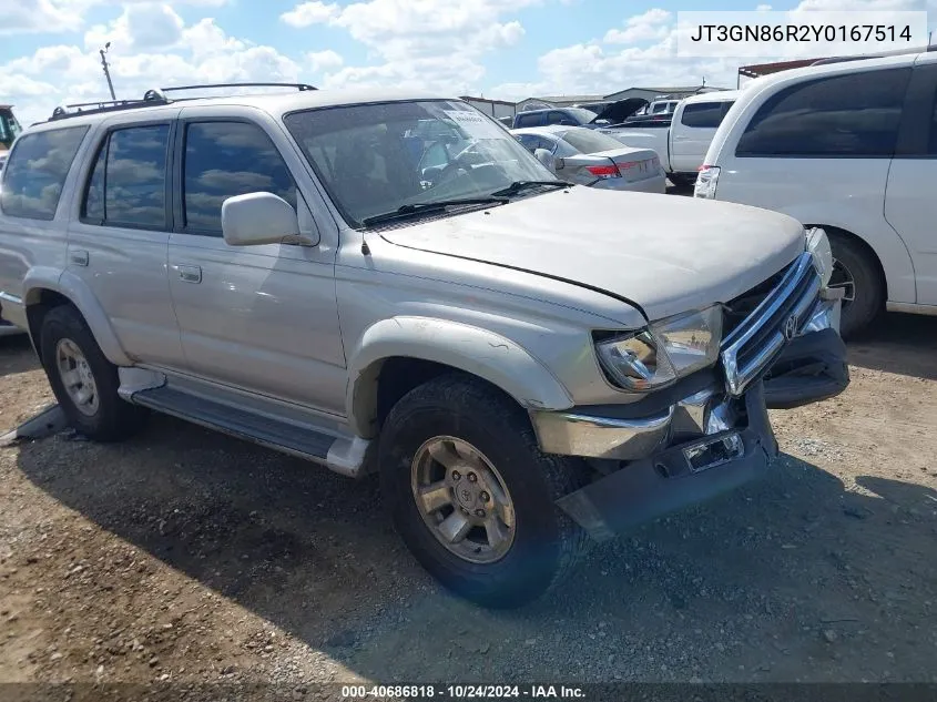 2000 Toyota 4Runner Sr5 V6 VIN: JT3GN86R2Y0167514 Lot: 40686818