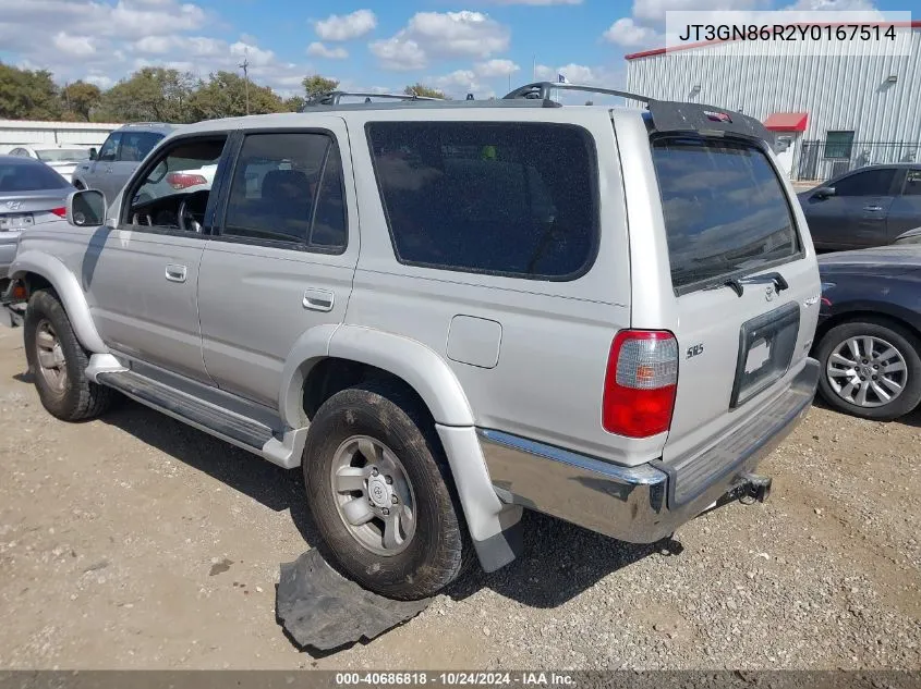 2000 Toyota 4Runner Sr5 V6 VIN: JT3GN86R2Y0167514 Lot: 40686818