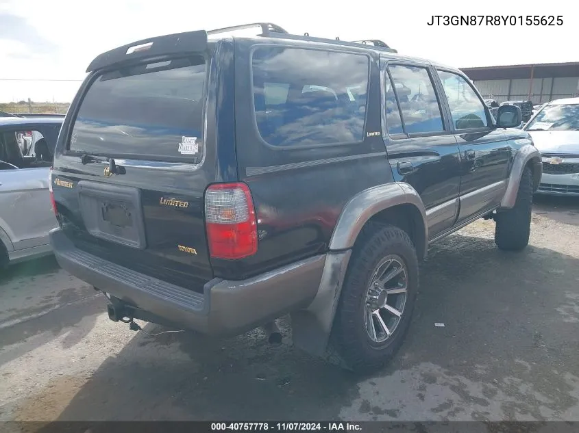 2000 Toyota 4Runner Limited V6 VIN: JT3GN87R8Y0155625 Lot: 40757778