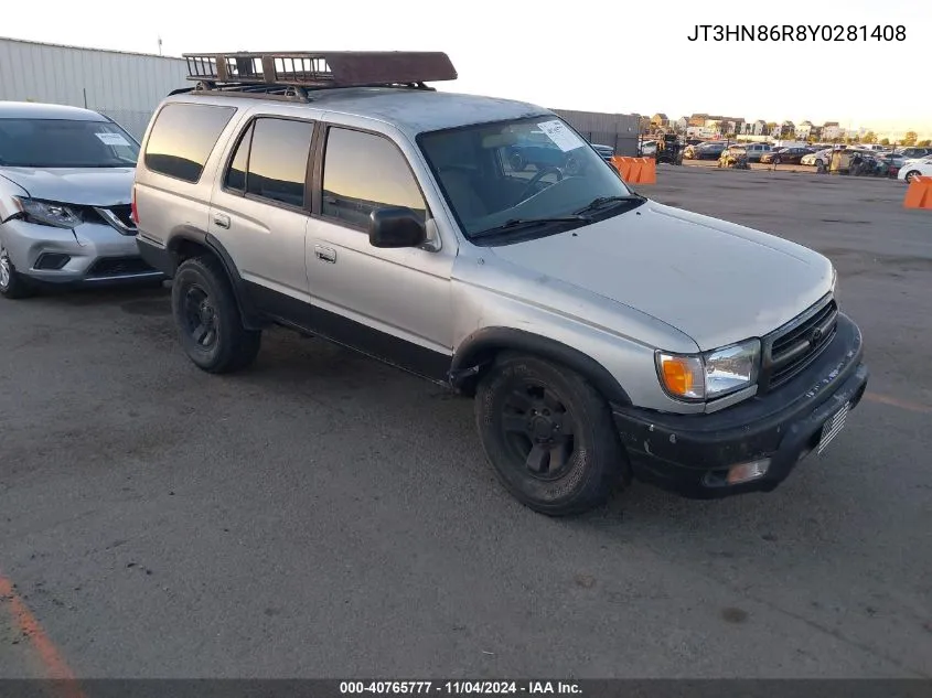 2000 Toyota 4Runner Sr5 V6 VIN: JT3HN86R8Y0281408 Lot: 40765777