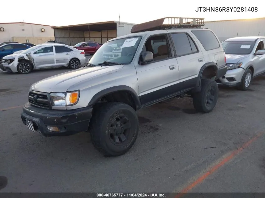 2000 Toyota 4Runner Sr5 V6 VIN: JT3HN86R8Y0281408 Lot: 40765777