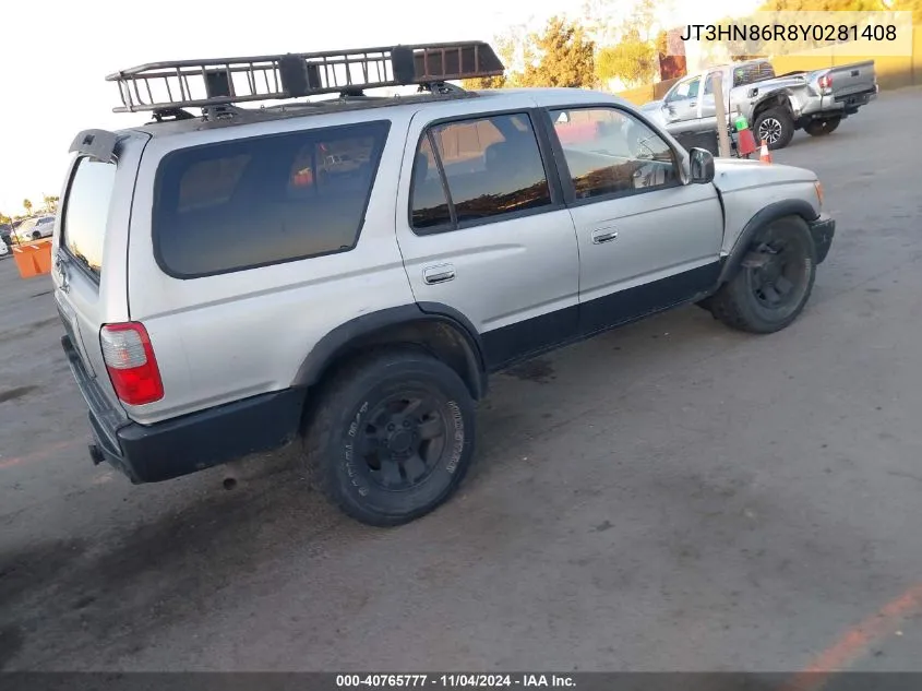 2000 Toyota 4Runner Sr5 V6 VIN: JT3HN86R8Y0281408 Lot: 40765777