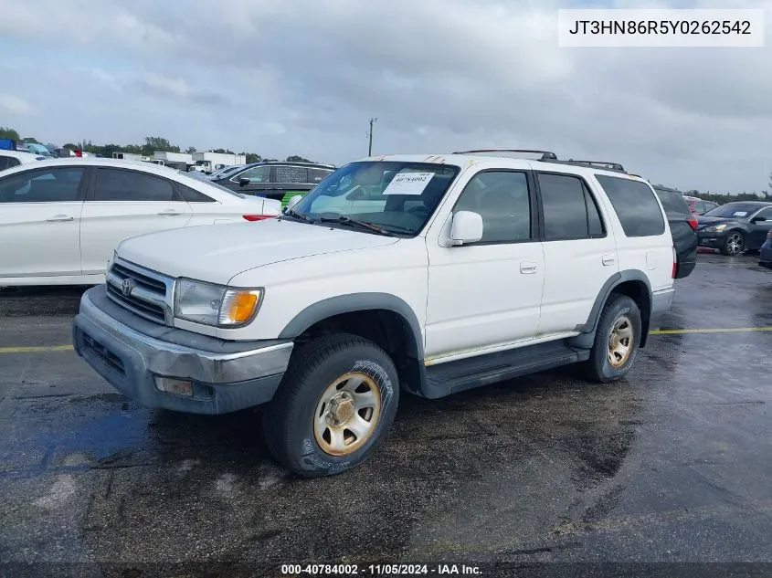 2000 Toyota 4Runner Sr5 V6 VIN: JT3HN86R5Y0262542 Lot: 40784002