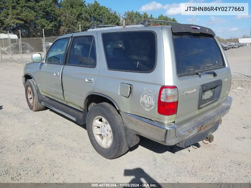 2000 Toyota 4Runner Sr5 V6 VIN: JT3HN86R4Y0277663 Lot: 40795354