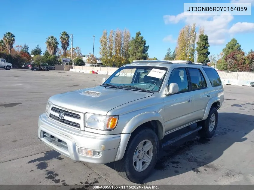 2000 Toyota 4Runner Sr5 V6 VIN: JT3GN86R0Y0164059 Lot: 40855165