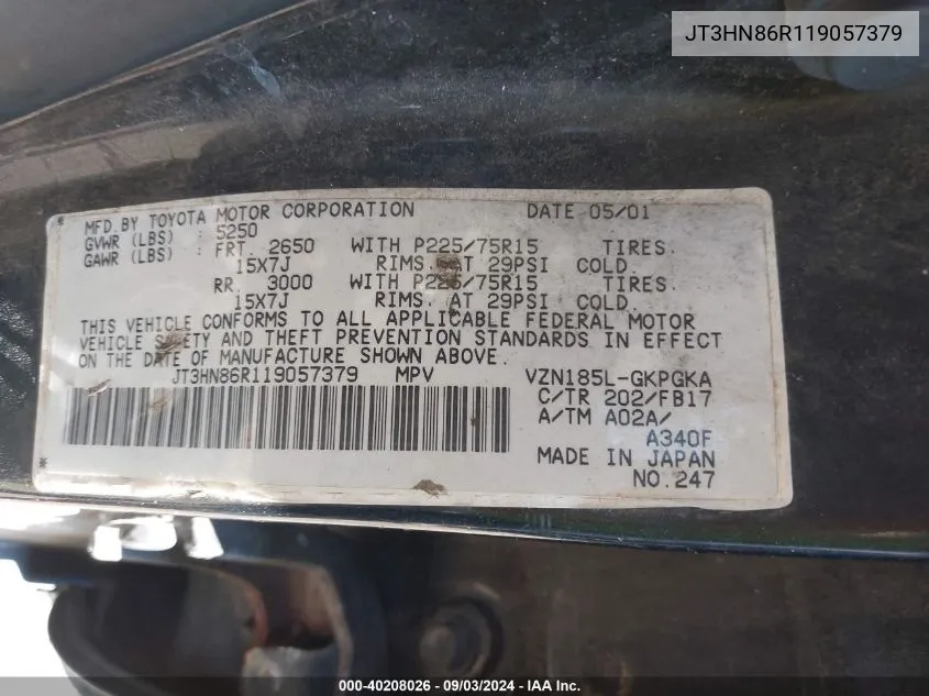 JT3HN86R119057379 2001 Toyota 4Runner Sr5 V6