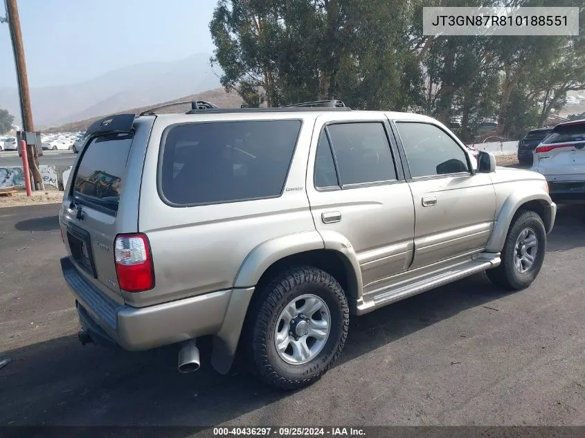 2001 Toyota 4Runner Limited V6 VIN: JT3GN87R810188551 Lot: 40436297