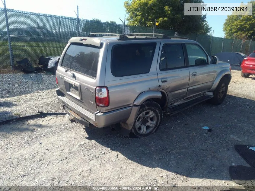 2002 Toyota 4Runner Sr5 V6 VIN: JT3HN86R420391394 Lot: 40083656