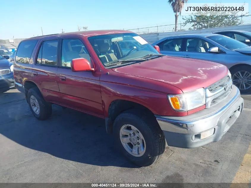 2002 Toyota 4Runner Sr5 V6 VIN: JT3GN86R820220448 Lot: 40451124