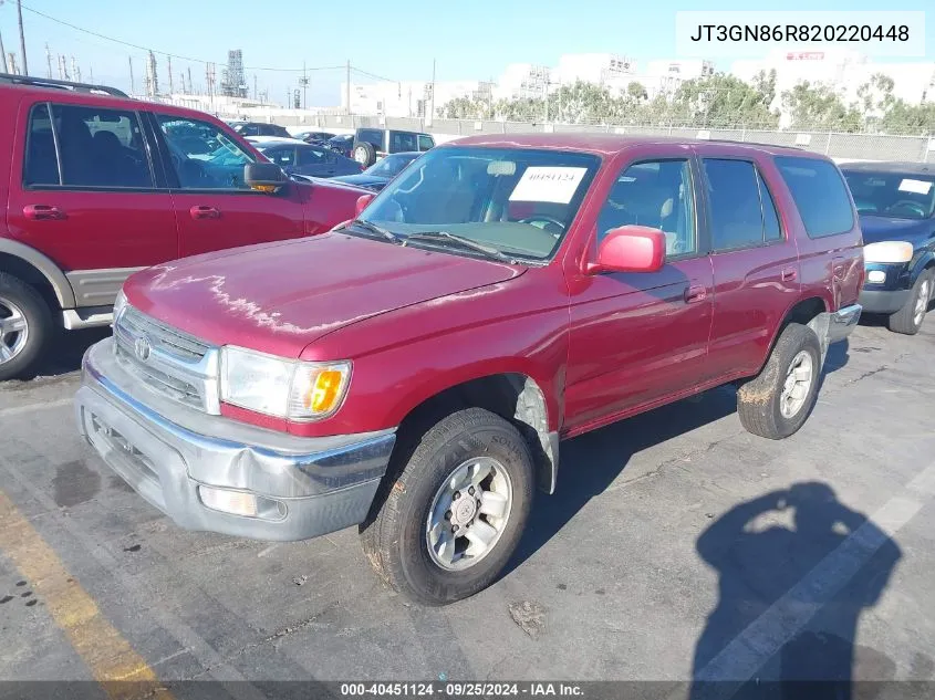 2002 Toyota 4Runner Sr5 V6 VIN: JT3GN86R820220448 Lot: 40451124