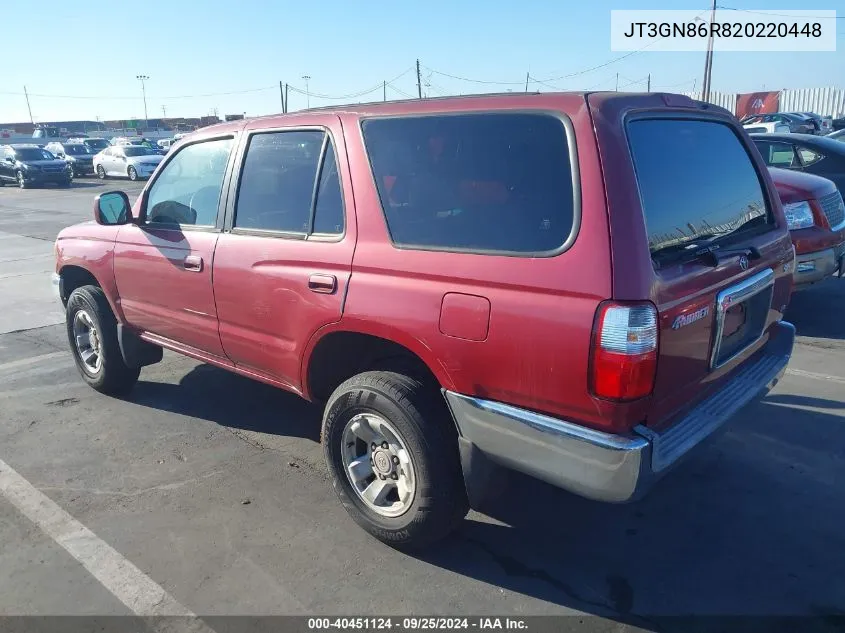 2002 Toyota 4Runner Sr5 V6 VIN: JT3GN86R820220448 Lot: 40451124