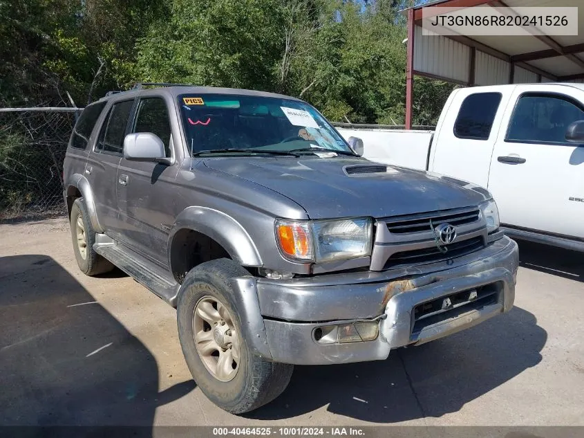 2002 Toyota 4Runner Sr5 V6 VIN: JT3GN86R820241526 Lot: 40464525