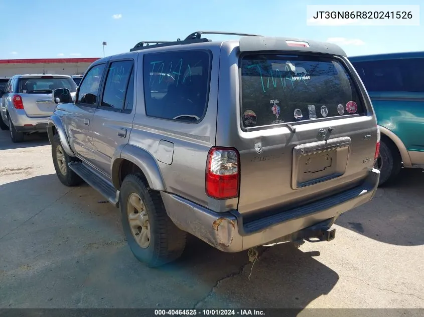 2002 Toyota 4Runner Sr5 V6 VIN: JT3GN86R820241526 Lot: 40464525