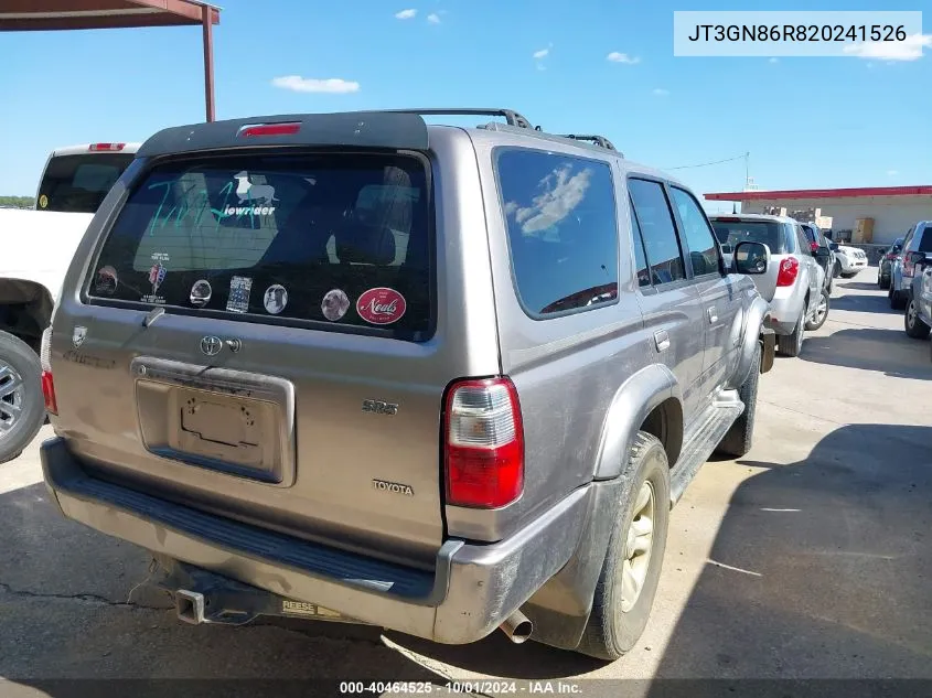 2002 Toyota 4Runner Sr5 V6 VIN: JT3GN86R820241526 Lot: 40464525