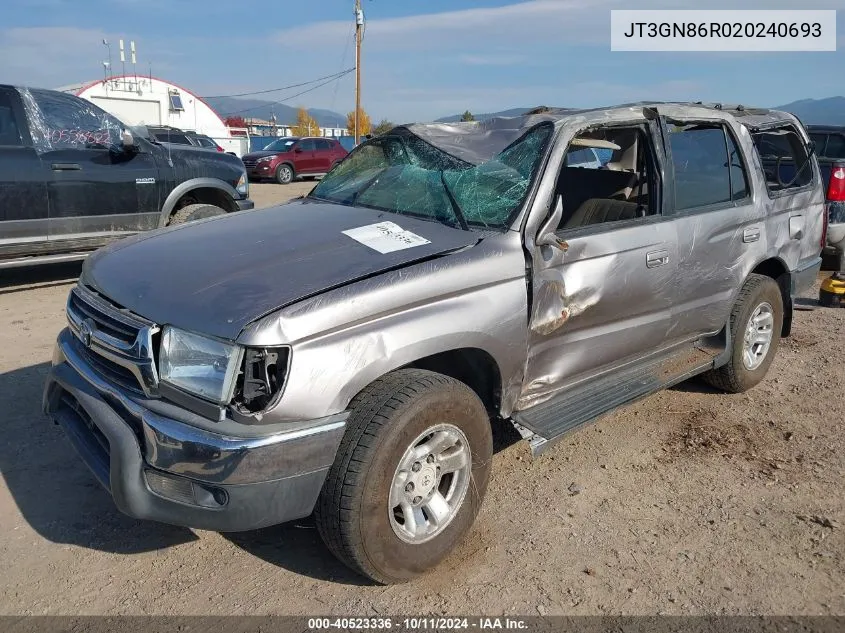 2002 Toyota 4Runner Sr5 VIN: JT3GN86R020240693 Lot: 40523336