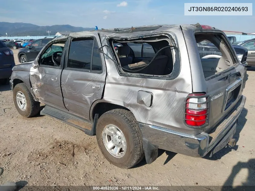 2002 Toyota 4Runner Sr5 VIN: JT3GN86R020240693 Lot: 40523336