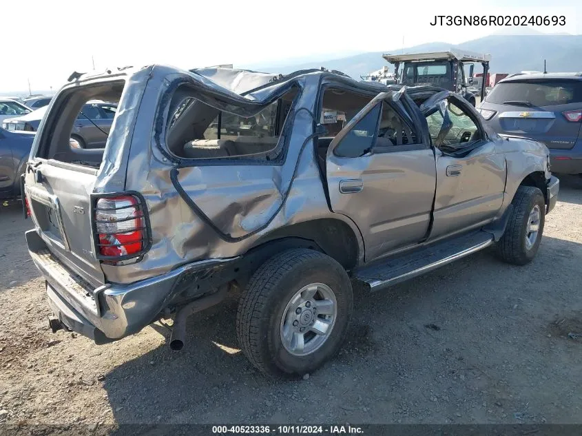 2002 Toyota 4Runner Sr5 VIN: JT3GN86R020240693 Lot: 40523336