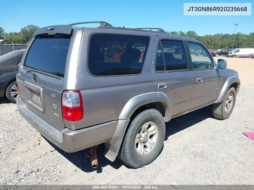 2002 Toyota 4Runner Sr5 V6 VIN: JT3GN86R920235668 Lot: 40579359