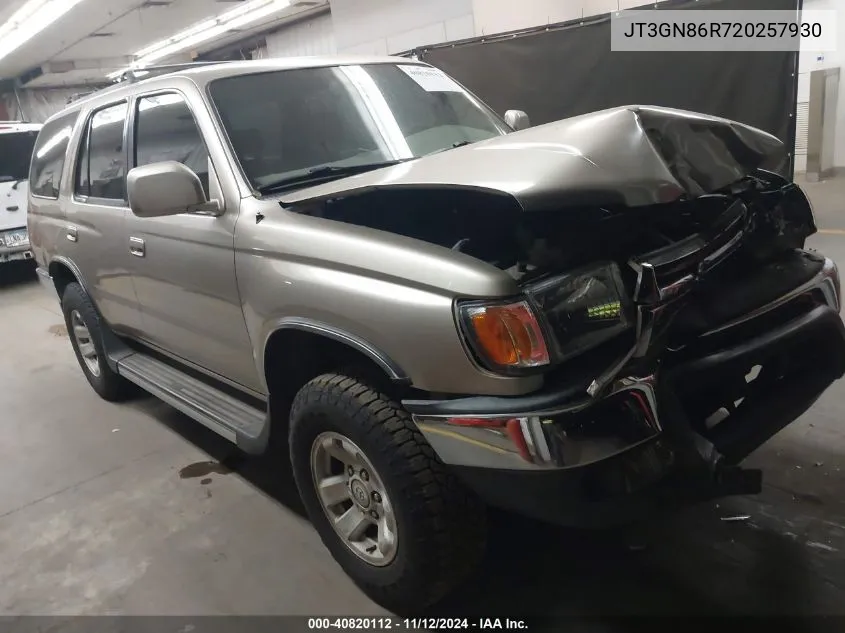 2002 Toyota 4Runner Sr5 V6 VIN: JT3GN86R720257930 Lot: 40820112