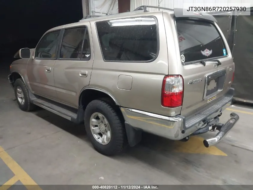 2002 Toyota 4Runner Sr5 V6 VIN: JT3GN86R720257930 Lot: 40820112