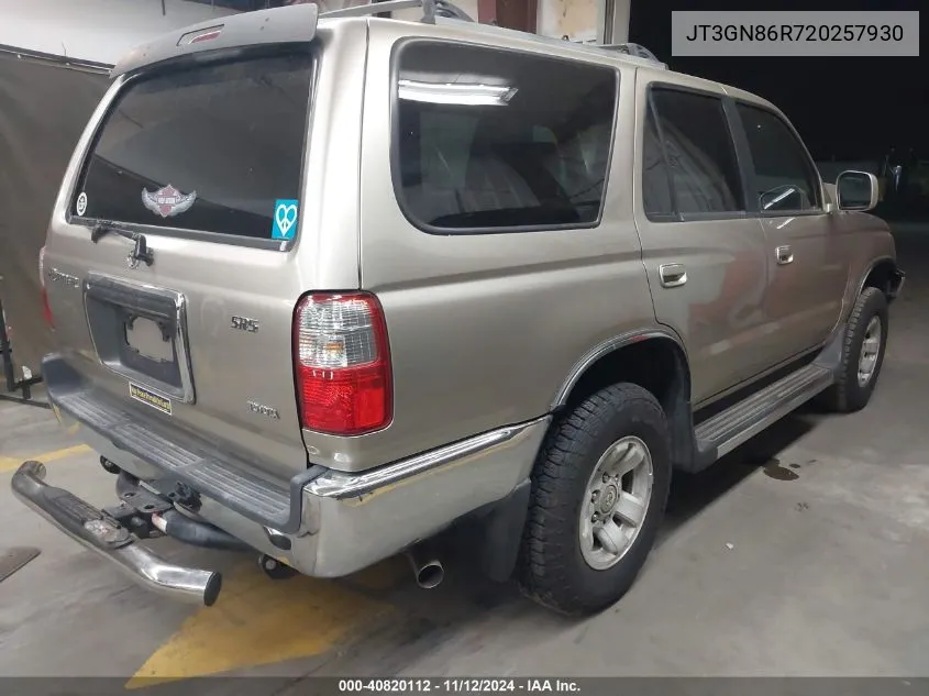 2002 Toyota 4Runner Sr5 V6 VIN: JT3GN86R720257930 Lot: 40820112