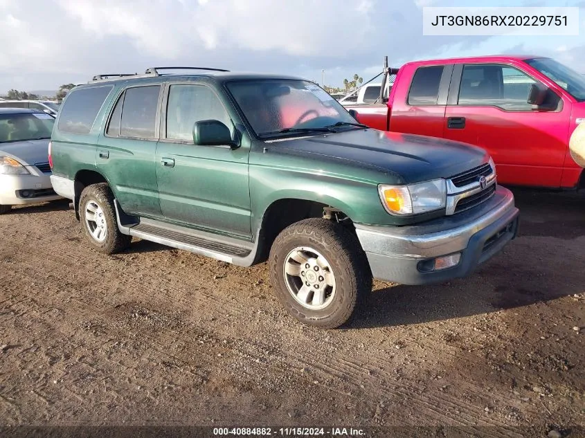 2002 Toyota 4Runner Sr5 V6 VIN: JT3GN86RX20229751 Lot: 40884882