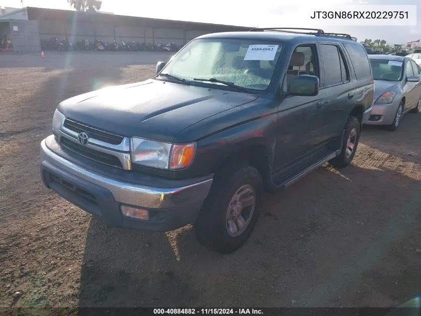 2002 Toyota 4Runner Sr5 V6 VIN: JT3GN86RX20229751 Lot: 40884882