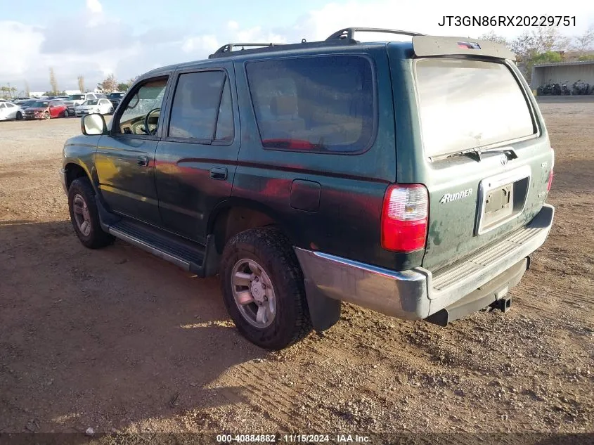 2002 Toyota 4Runner Sr5 V6 VIN: JT3GN86RX20229751 Lot: 40884882