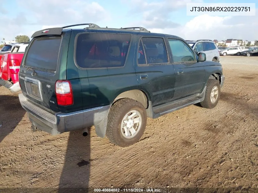 2002 Toyota 4Runner Sr5 V6 VIN: JT3GN86RX20229751 Lot: 40884882