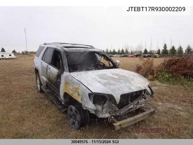 2003 Toyota 4Runner Limited VIN: JTEBT17R930002209 Lot: 30049576