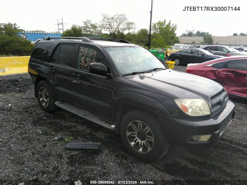 2003 Toyota 4Runner Limited V8 VIN: JTEBT17RX30007144 Lot: 39598542