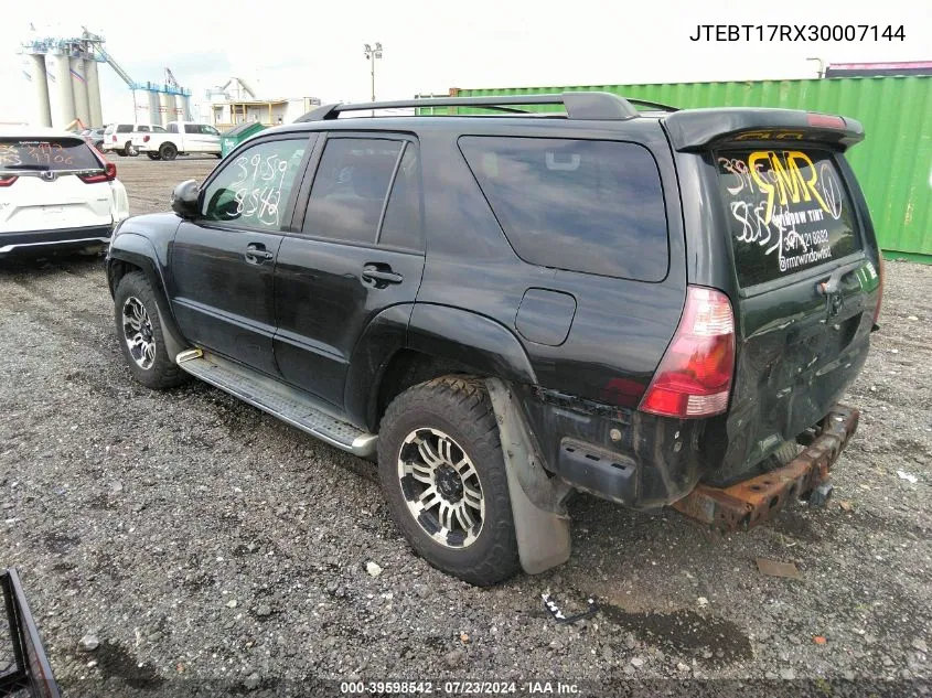 2003 Toyota 4Runner Limited V8 VIN: JTEBT17RX30007144 Lot: 39598542