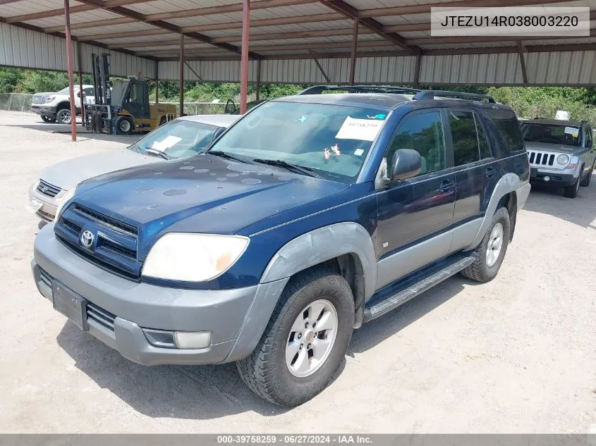 2003 Toyota 4Runner Sr5 V6 VIN: JTEZU14R038003220 Lot: 39758259