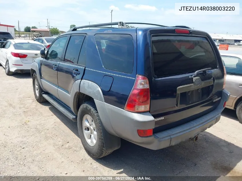 2003 Toyota 4Runner Sr5 V6 VIN: JTEZU14R038003220 Lot: 39758259